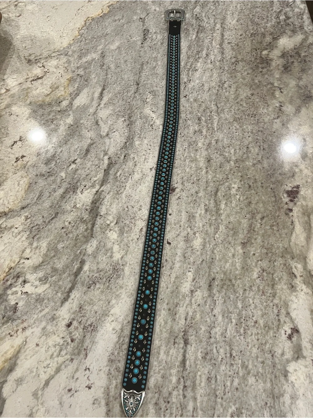 Nocona, Turquoise Accent Suede/Leather Belt & OG Buckle, #N3444001, XL, Blk Silv